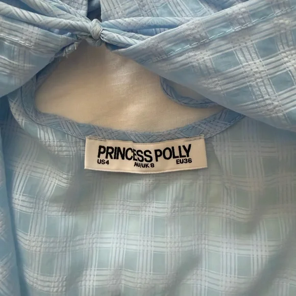 Princess Polly checkered blue front and back tie crop top - Picture 5 of 6
